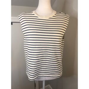 J. Crew Navy Cream Striped Naval Padded Shoulder Tee M Tank Top
